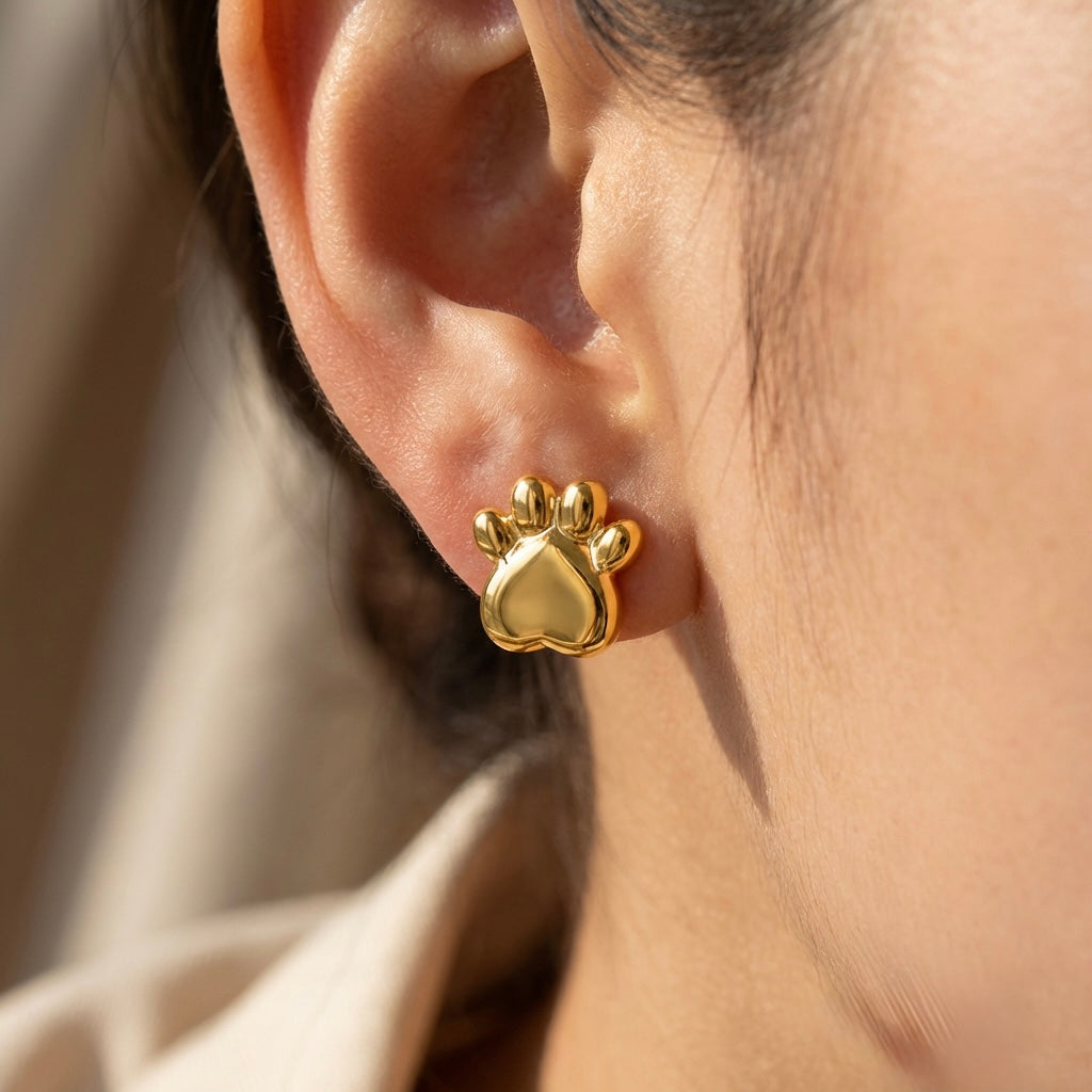 "Loyalty" Paw Print Studs — 18K Gold Plated