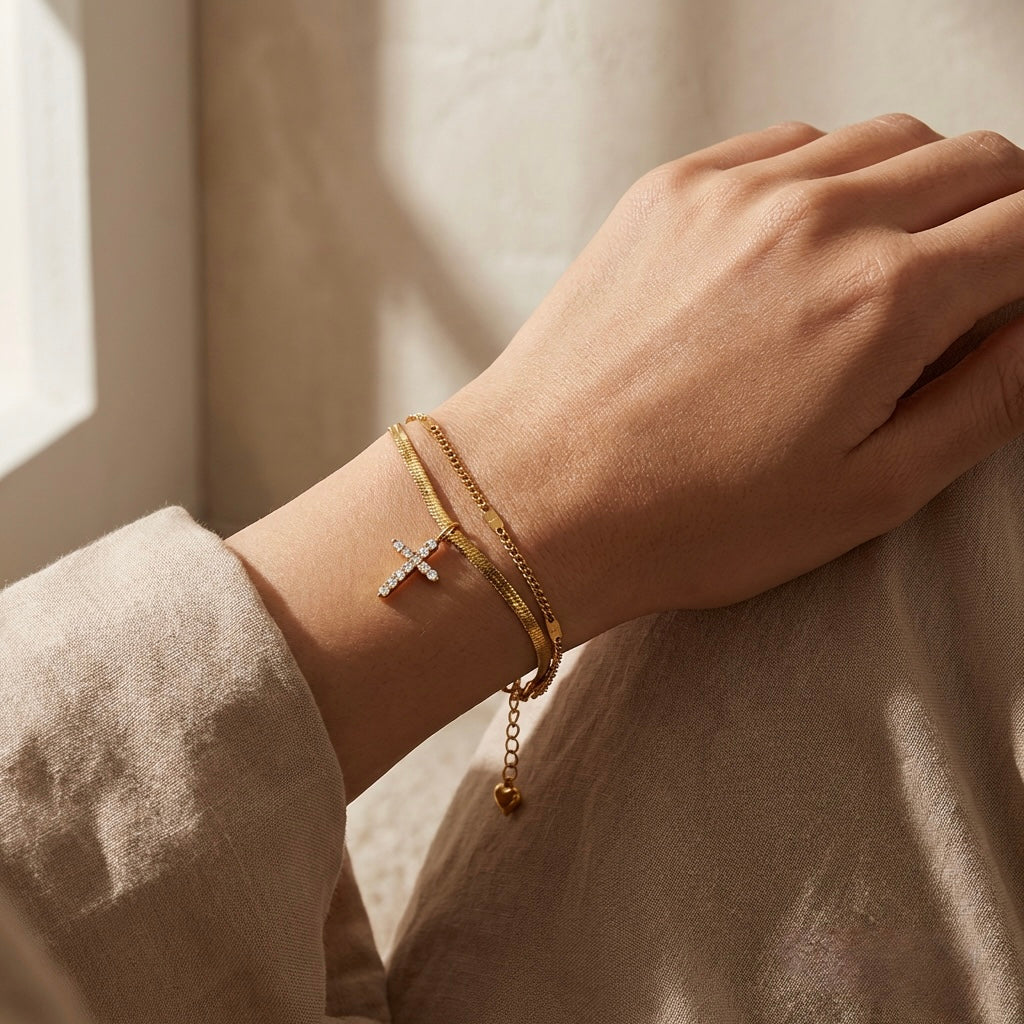 "Faith" Dual-Layer Cross Bracelet