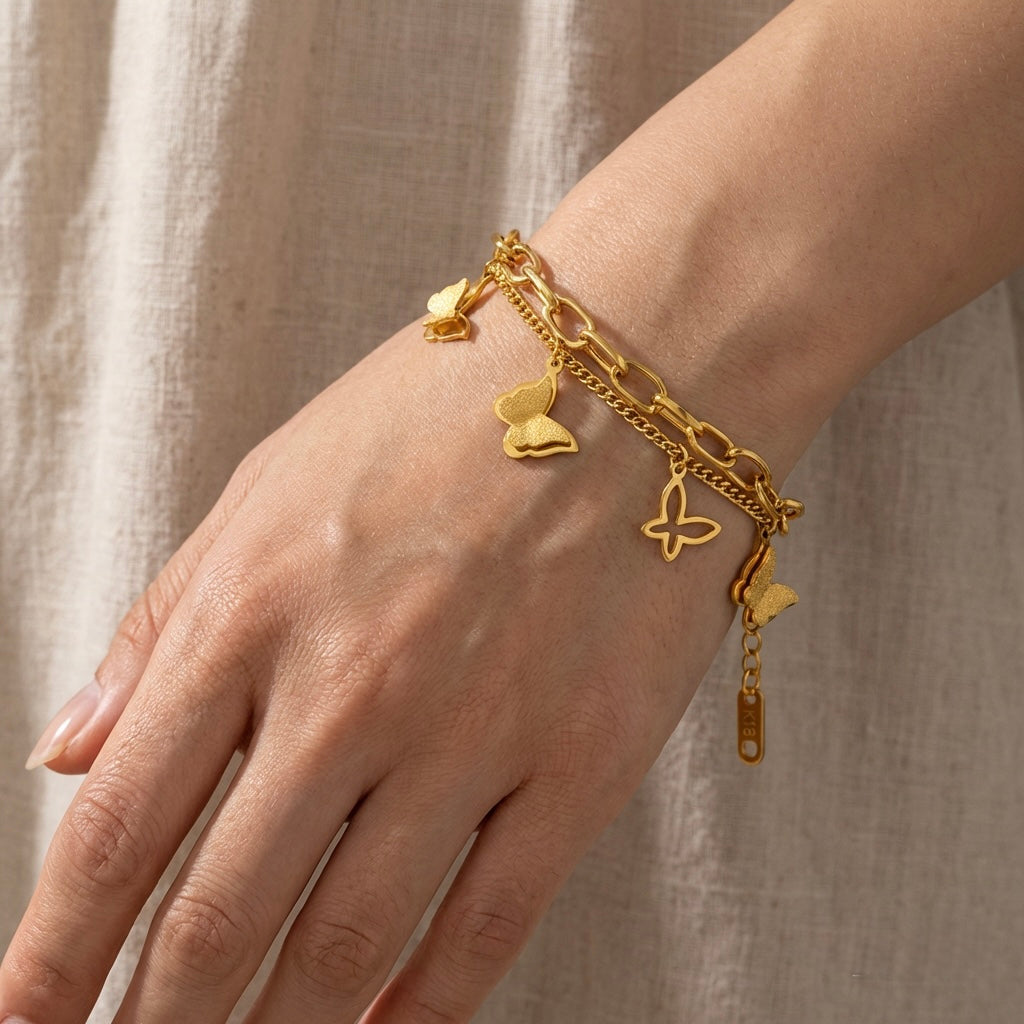 "Mariposa" Layered Butterfly Bracelet – 18K Gold Plated