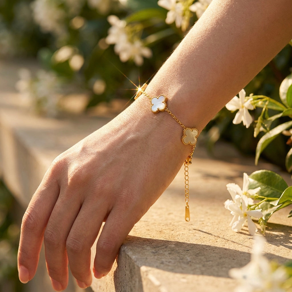 "Flower Meadow" Pearlescent Station Bracelet — 18K Gold Plated