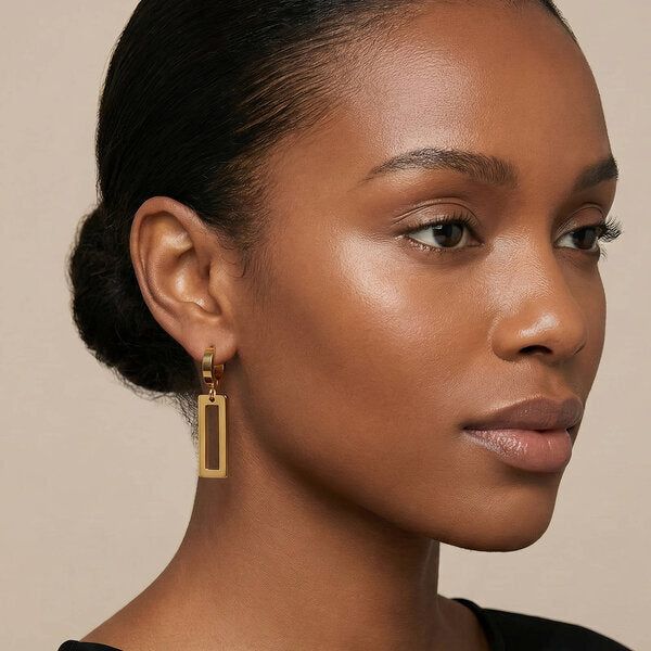 "Linear" Modern Geometric Drop Earrings — 18K Gold Plated