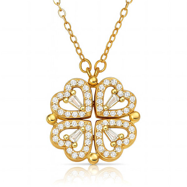 "Fortune" Four-Leaf Clover Heart Necklace — 18K Gold Plated