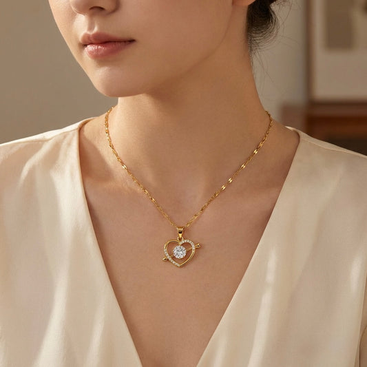 Cupid’s Heart Necklace – 18K Gold Plated with Sparkling Zirconia