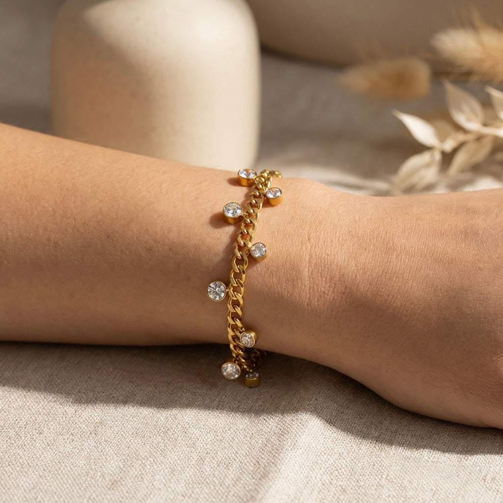 "Luna" Sparkling Drop Bracelet — 18K Gold Plated