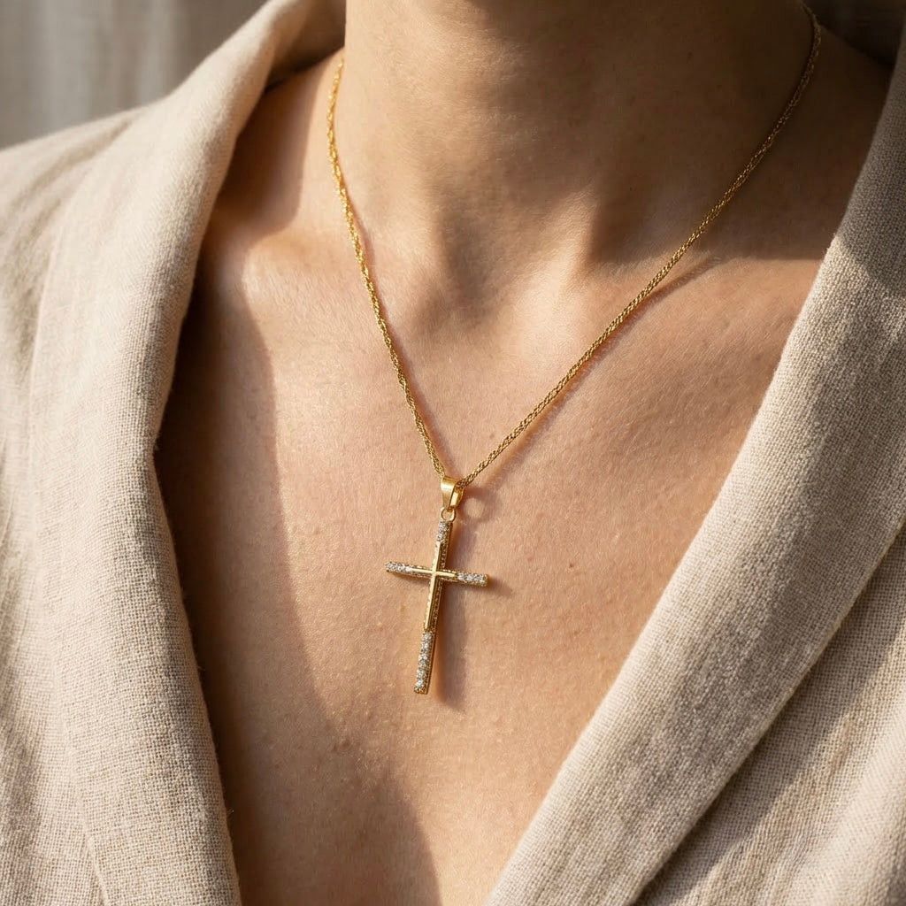 "Faith" Shimmer Cross Necklace – 18K Gold Plated