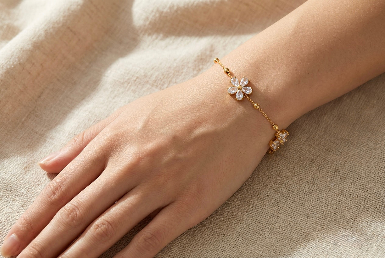 "Elysian" Shimmering Floral Station Bracelet — 18K Gold Plated