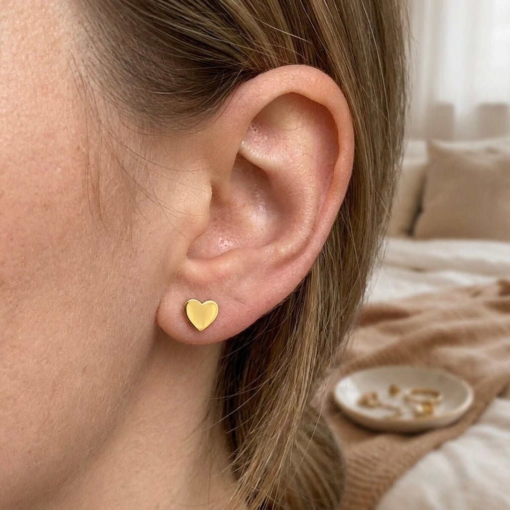 "Amora" Minimalist Heart Studs — 18K Gold Plated