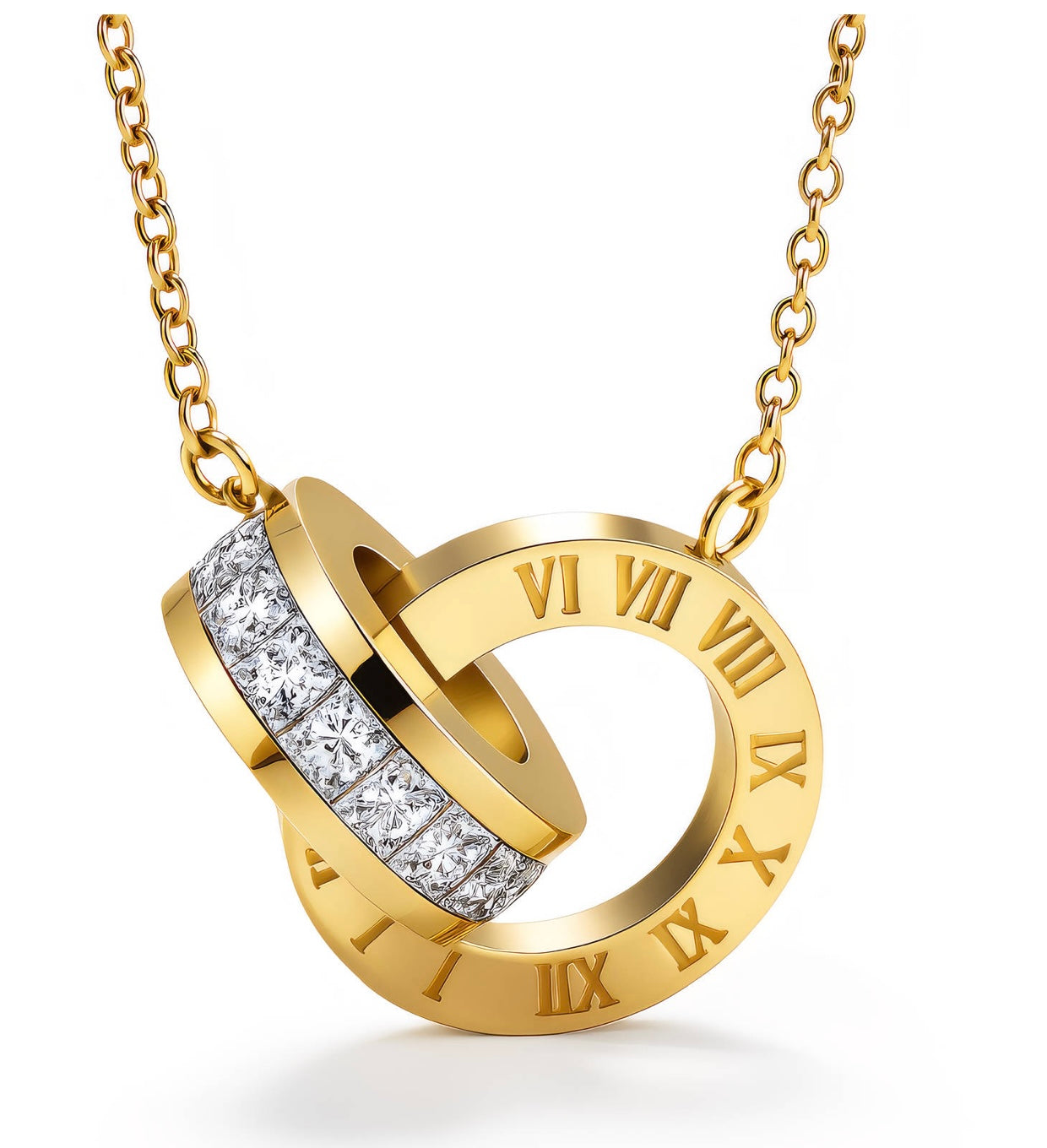 "Eternal Roma" Interlocking Roman Numeral Necklace — 18K Gold Plated