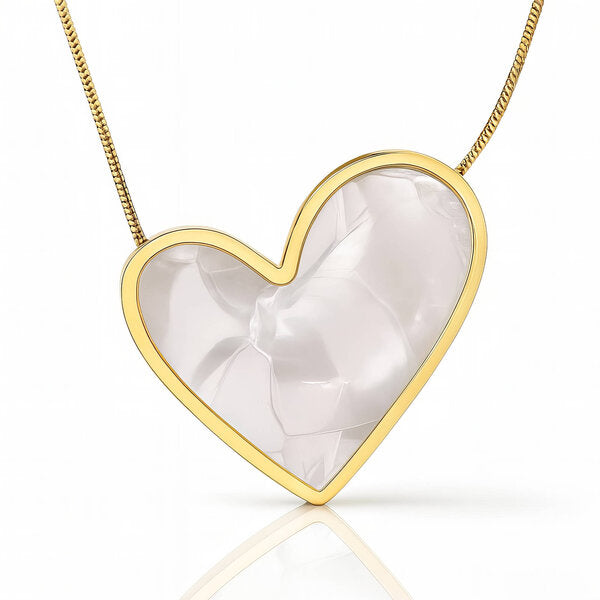 "Amour Nacre" Iridescent Heart Necklace — 18K Gold Plated