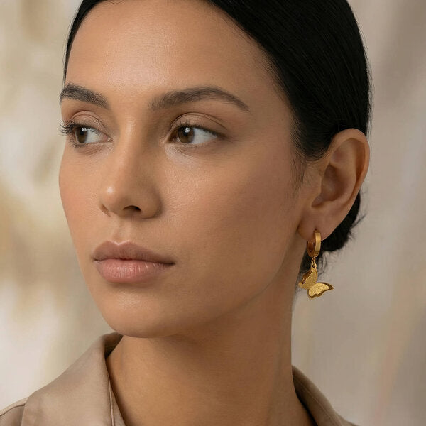 "Mariposa" Textured Butterfly Huggies — 18K Gold Plated