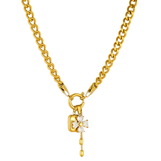 "FLOWER" Necklace, 18K GOLD PLATED STEEL
