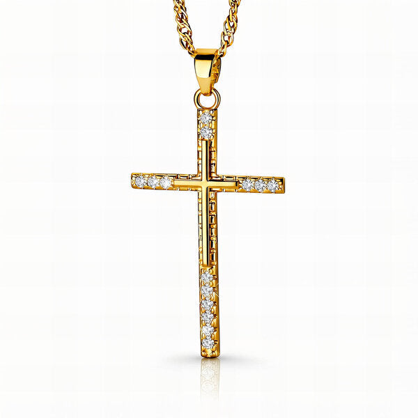 "Faith" Shimmer Cross Necklace – 18K Gold Plated