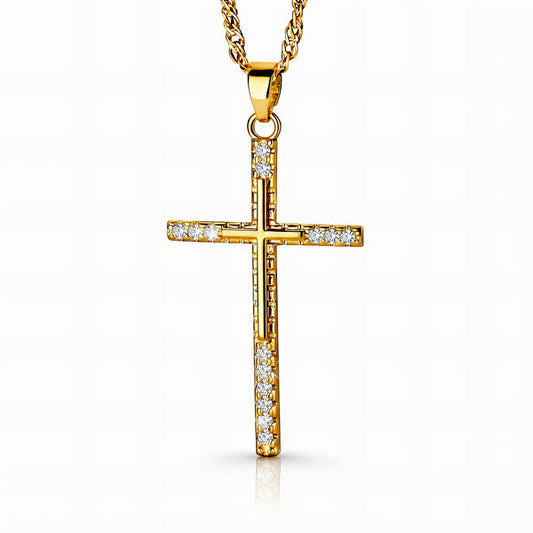 "Faith" Shimmer Cross Necklace – 18K Gold Plated