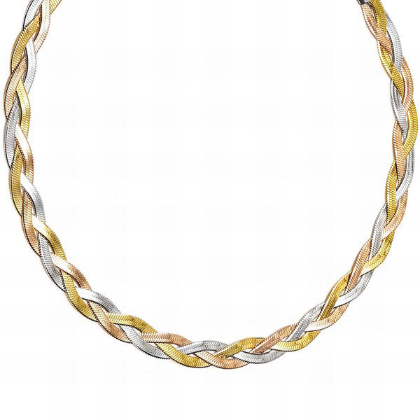 "Trinity" Braided Herringbone Necklace – 18K Gold Plated Steel