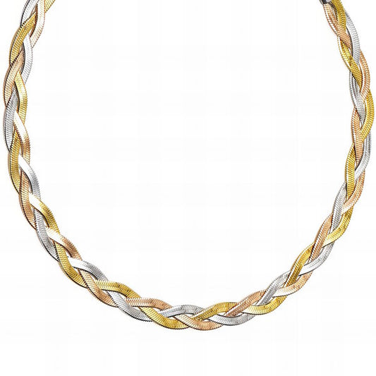 "Trinity" Braided Herringbone Necklace – 18K Gold Plated Steel
